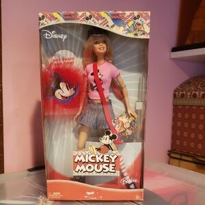 Disney Barbie Doll with Pink Mickey Mouse Shirt and Blue Skirt In Bix Club House